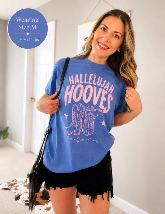 Hallelujah Hooves Western Graphic Tee Christian Cowgirl Shirt Faith Inspired Rodeo Tee