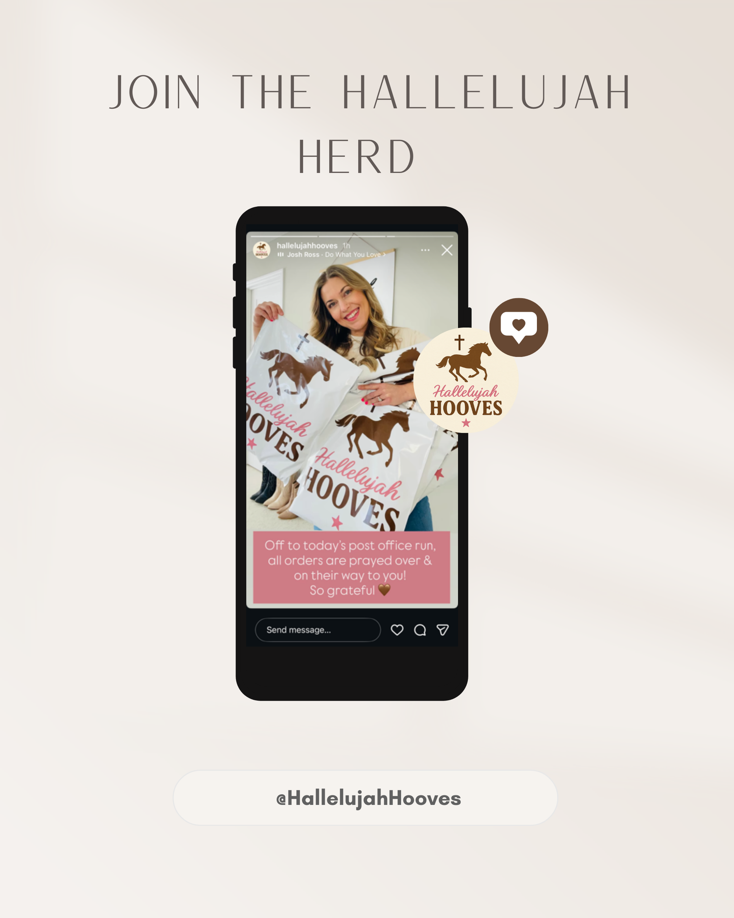 Join the Hallelujah Herd graphic promoting Hallelujah Hooves faith inspired western boutique brand