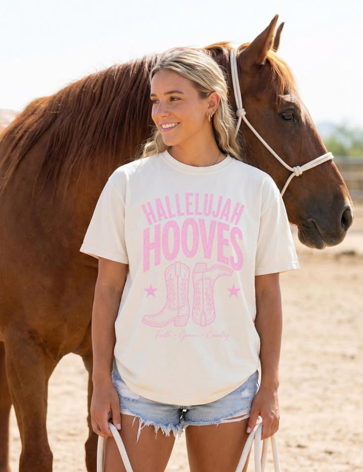 Hallelujah Hooves Western Graphic Tee Christian Cowgirl Shirt Faith Inspired Rodeo Tee