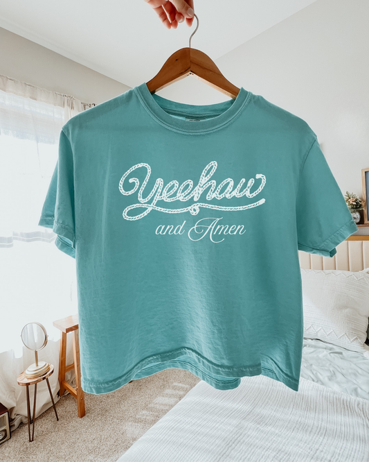Yeehaw and Amen Chalky Mint Comfort Colors 3023 Tee