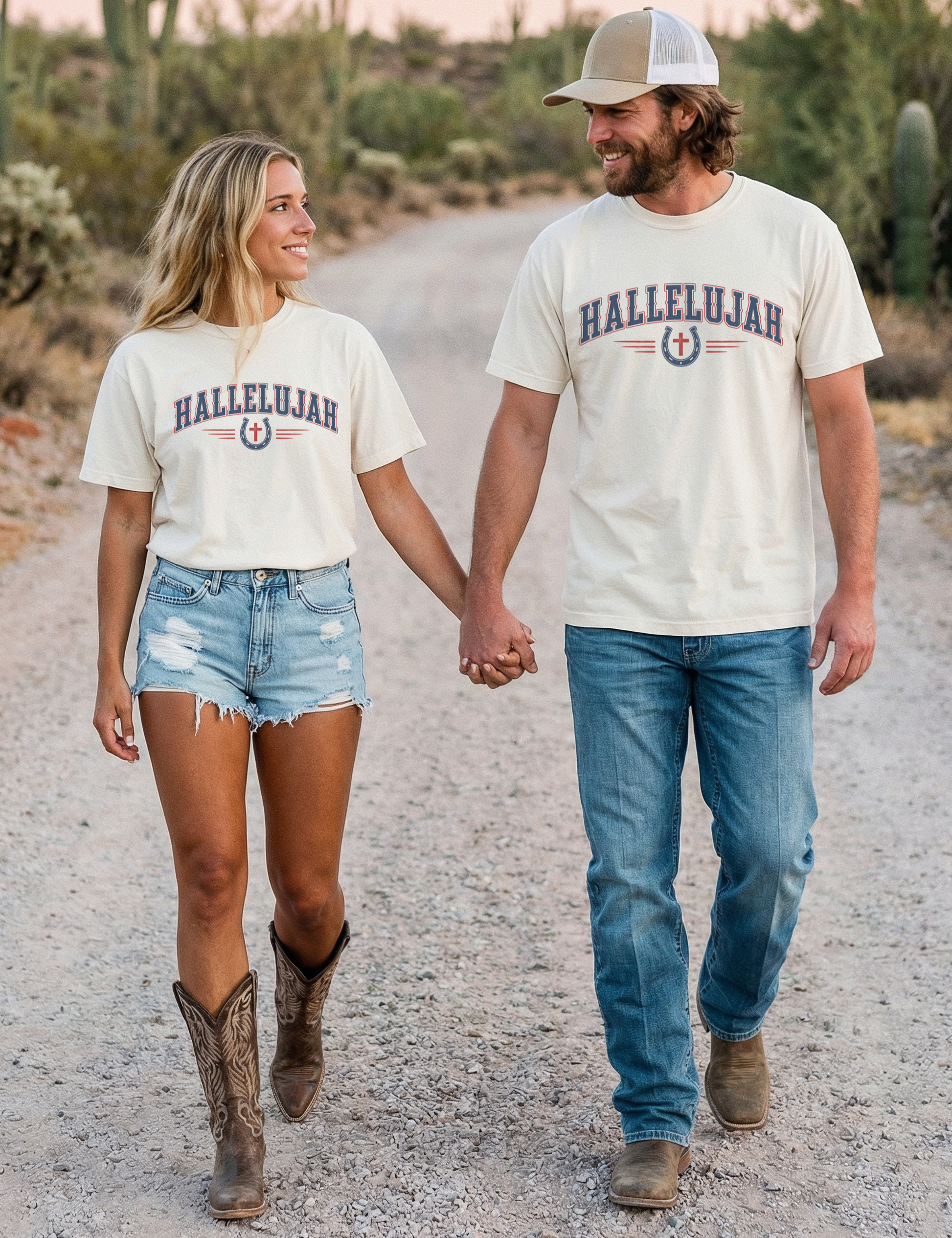 Matching Hallelujah t-shirts couples red white and blue Patriotic