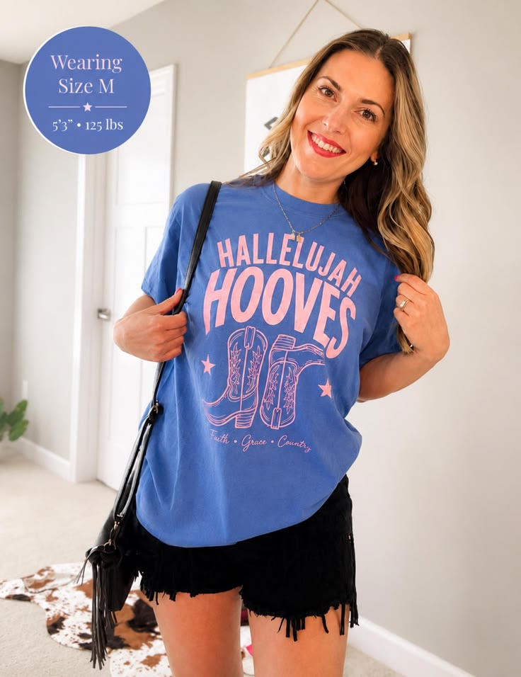 Hallelujah Hooves Western Graphic Tee Christian Cowgirl Shirt Faith Inspired Rodeo Tee