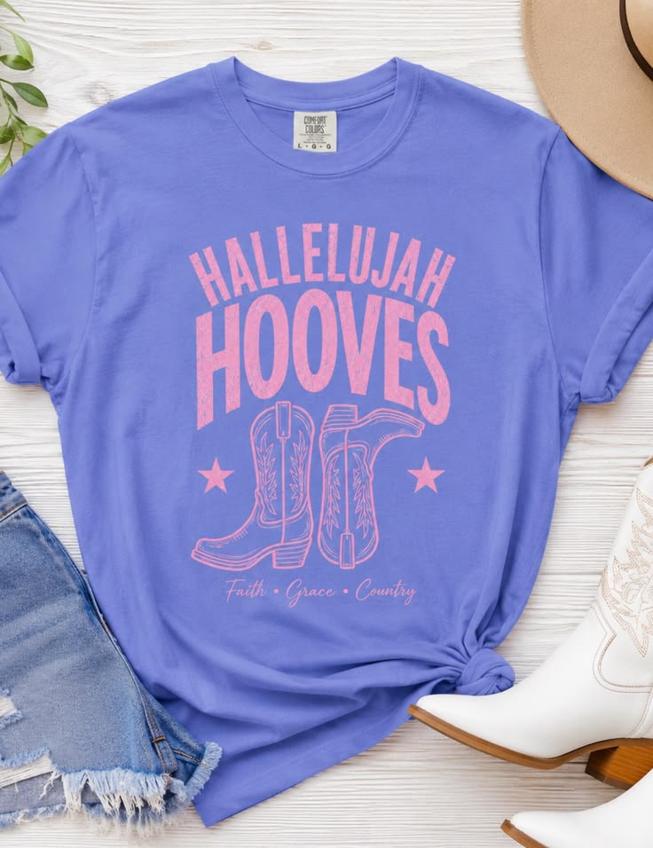 Hallelujah Hooves Western Graphic Tee Christian Cowgirl Shirt Faith Inspired Rodeo Tee