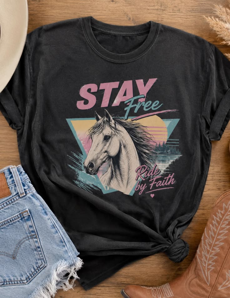 Stay Free Retro Horse Tee Vintage Inspired Western Graphic Tee