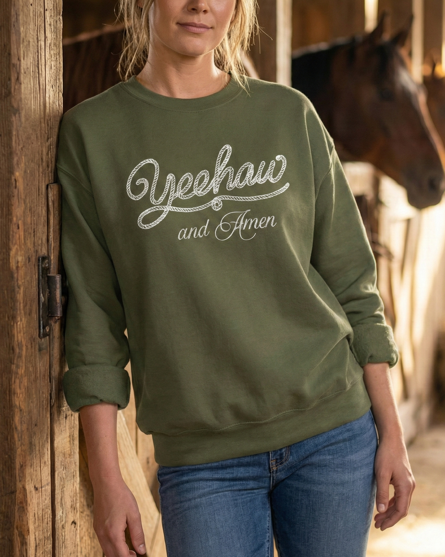 Yeehaw & Amen Crew Sweatshirt Faith-Inspired Western Pullover