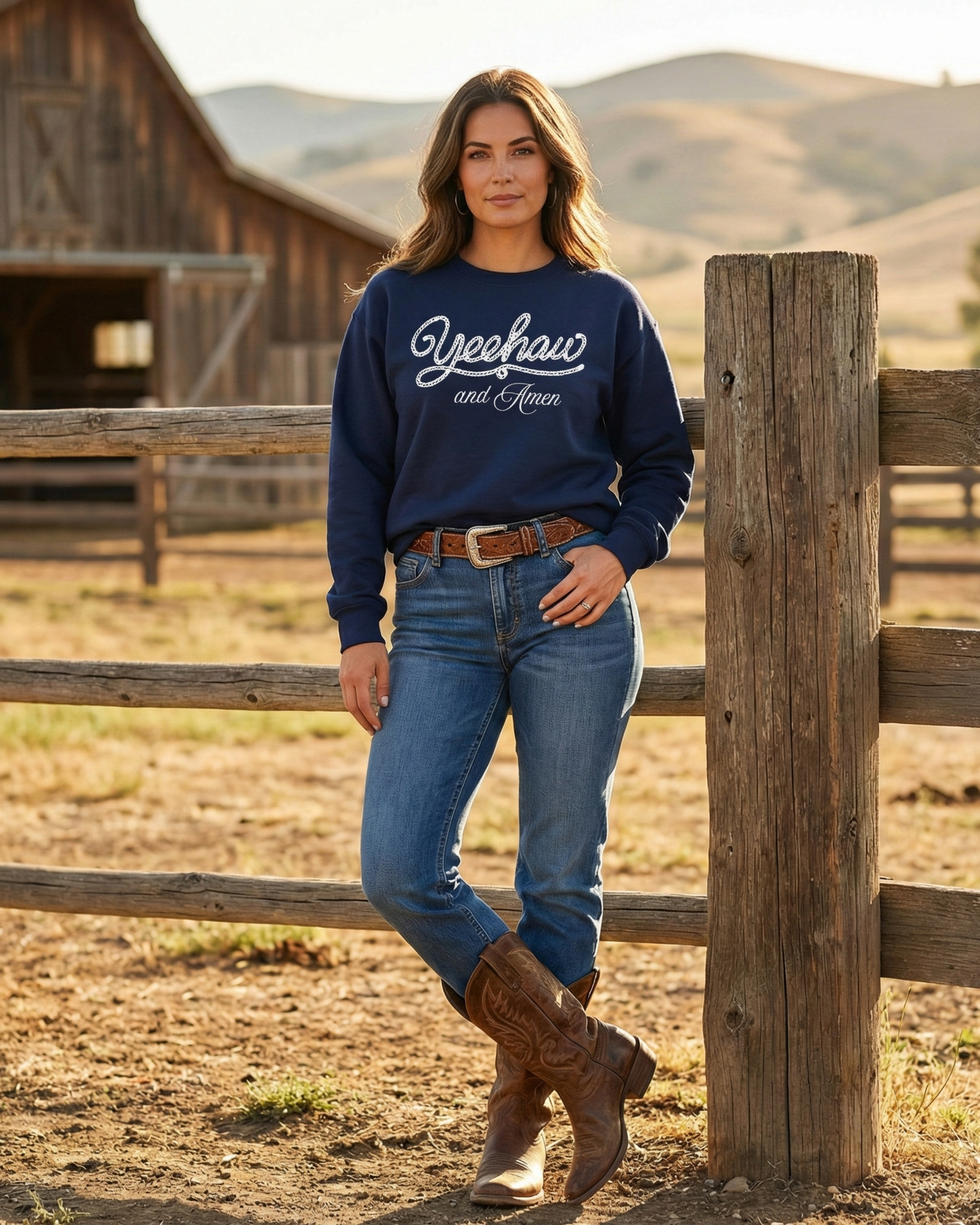 Yeehaw & Amen Crew Sweatshirt Faith-Inspired Western Pullover