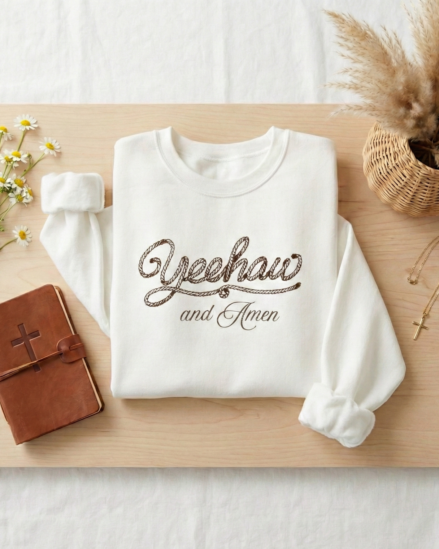 Yeehaw & Amen Crew Sweatshirt Faith-Inspired Western Pullover