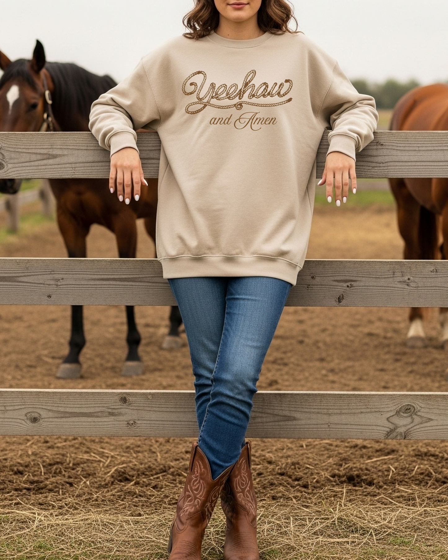 Yeehaw & Amen Crew Sweatshirt Faith-Inspired Western Pullover