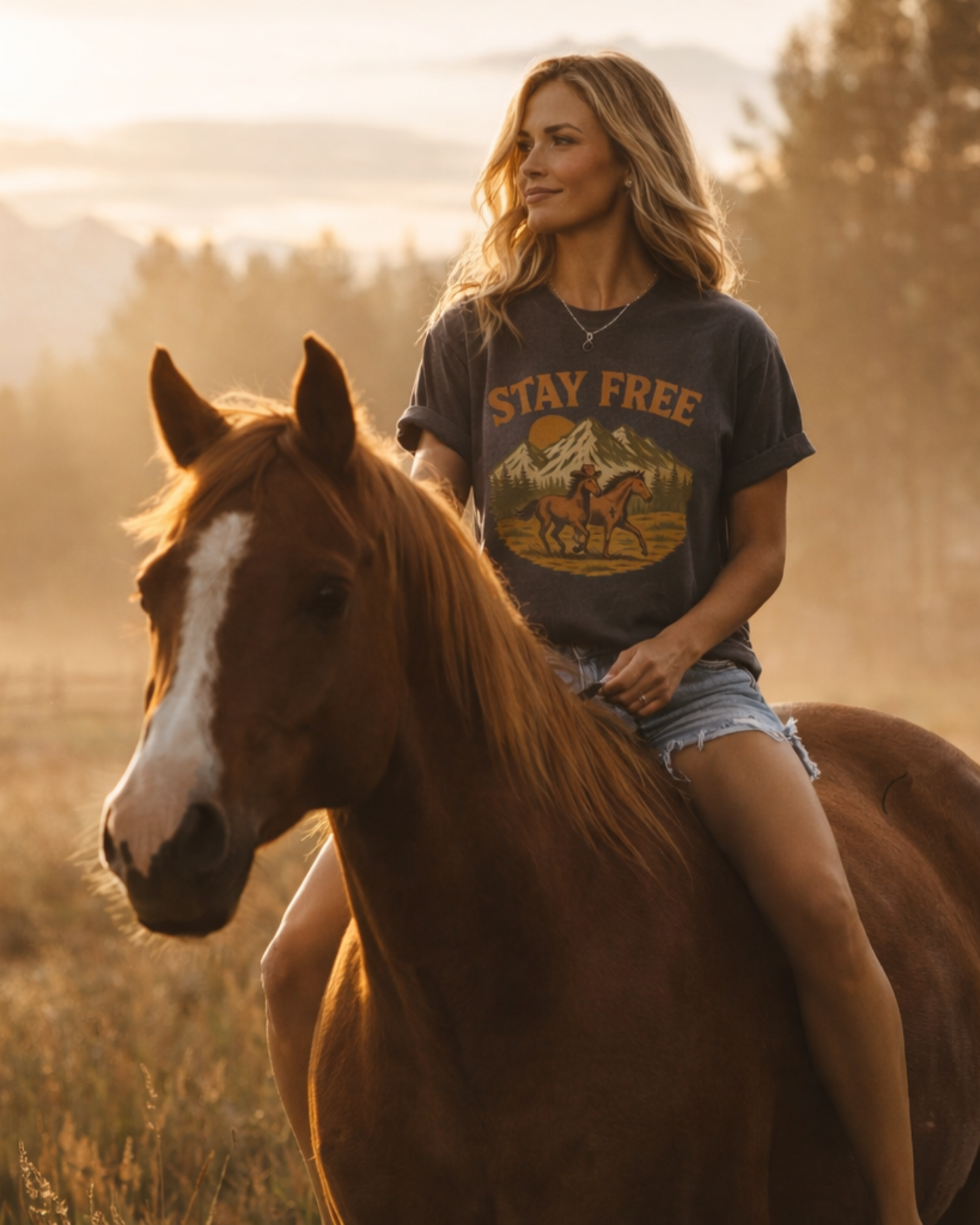 Stay Free Western Graphic Tee Vintage Inspired Horse Shirt