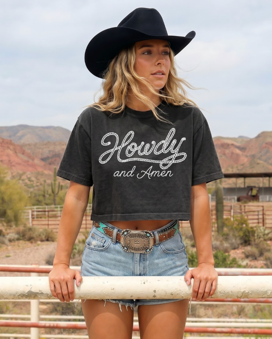 Howdy & Amen Christian Cowgirl Tee Faith-Based Western Shirt