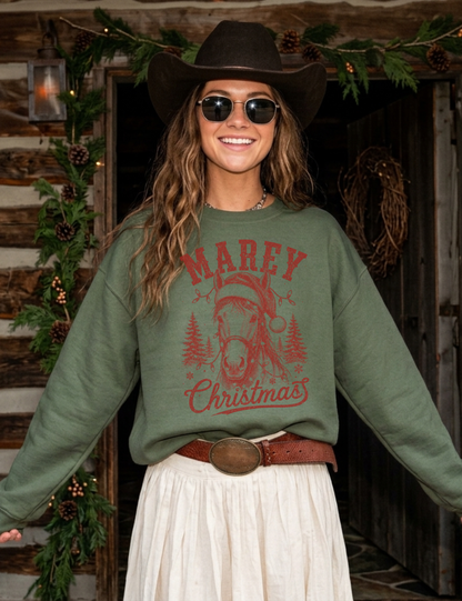Mare-y Christmas Horse Sweatshirt Western Christmas Crewneck