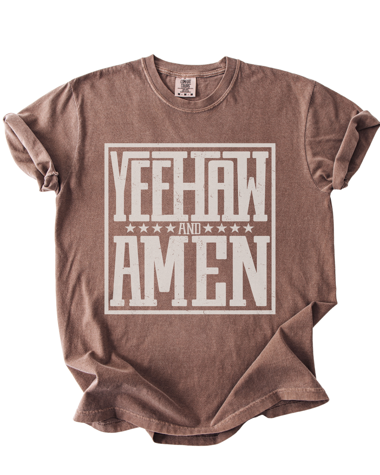 Yeehaw and Amen Comfort Colors tee Esspresso