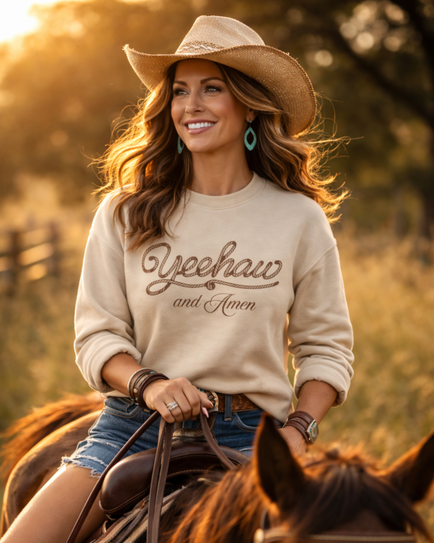 Yeehaw and Amen Faith Cowgirl Sweatshirt