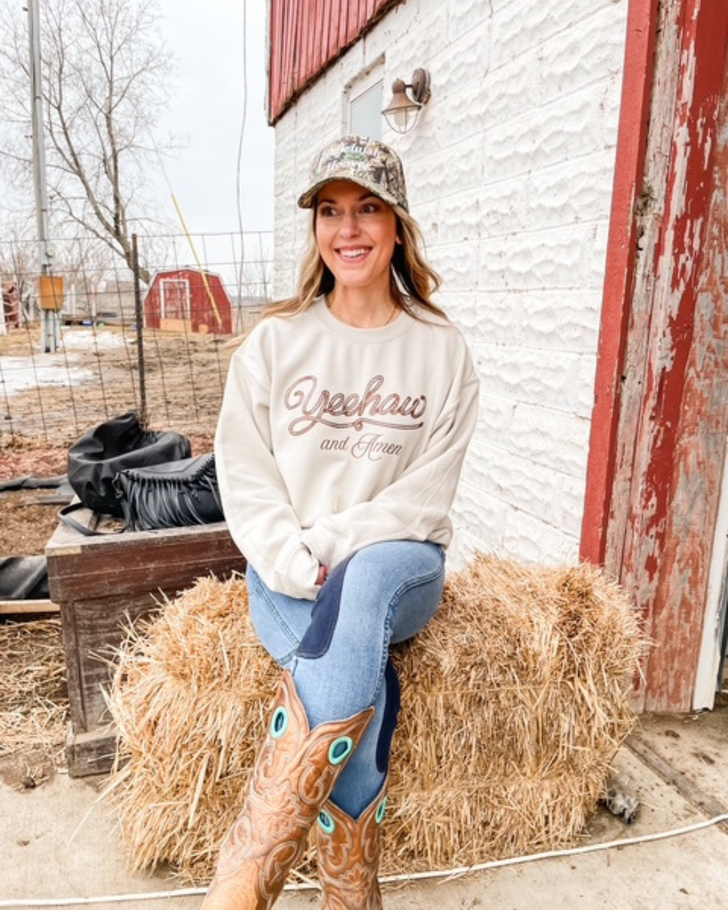 Yeehaw & Amen Crew Sweatshirt Faith-Inspired Western Pullover