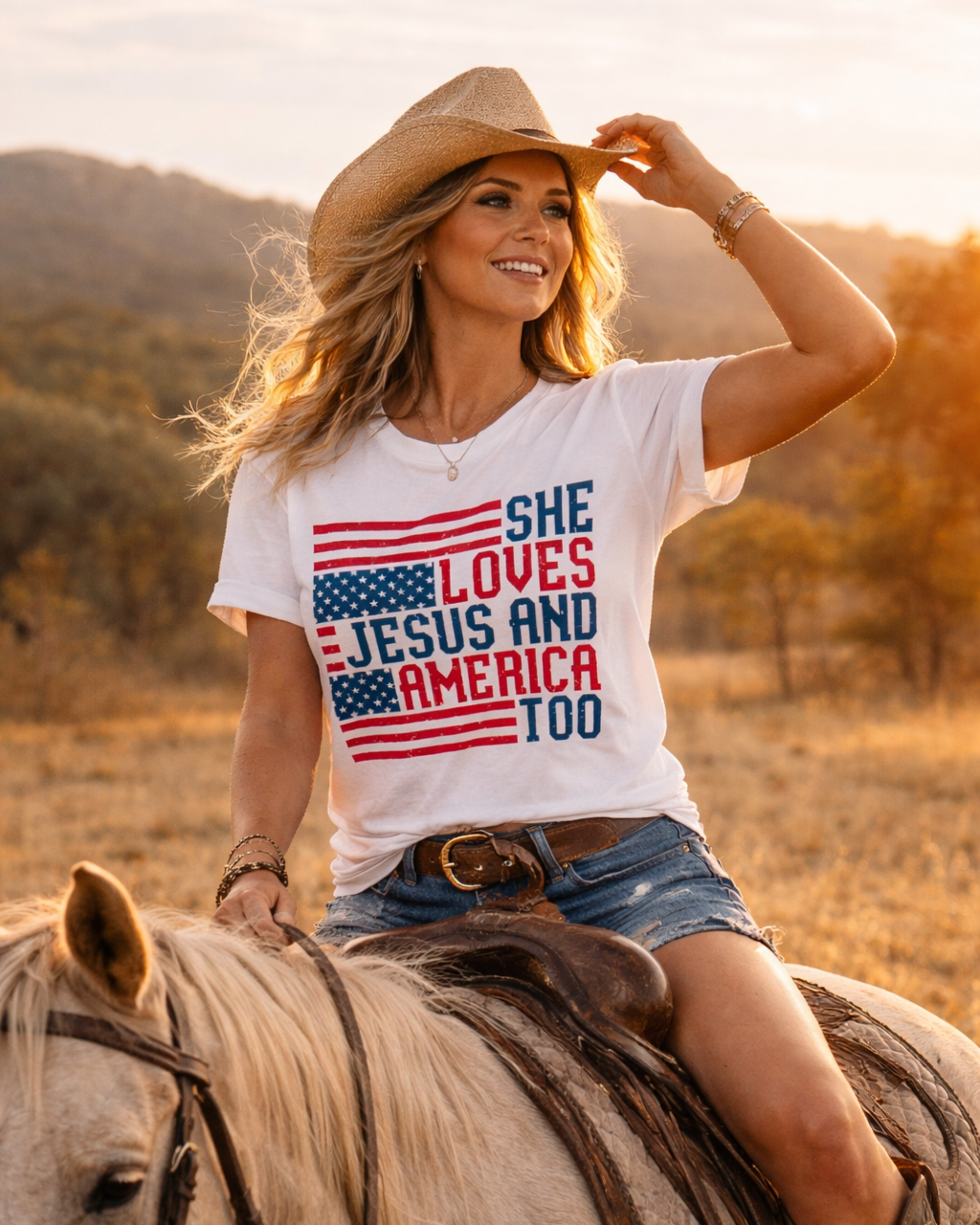 patriotic cowgirl outfit she loves jesus and america too shirt western rodeo outfit summer